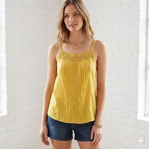 Ann Taylor LOFT Mustard Yellow Lace Camisole‎ | Cotton Silk | XS